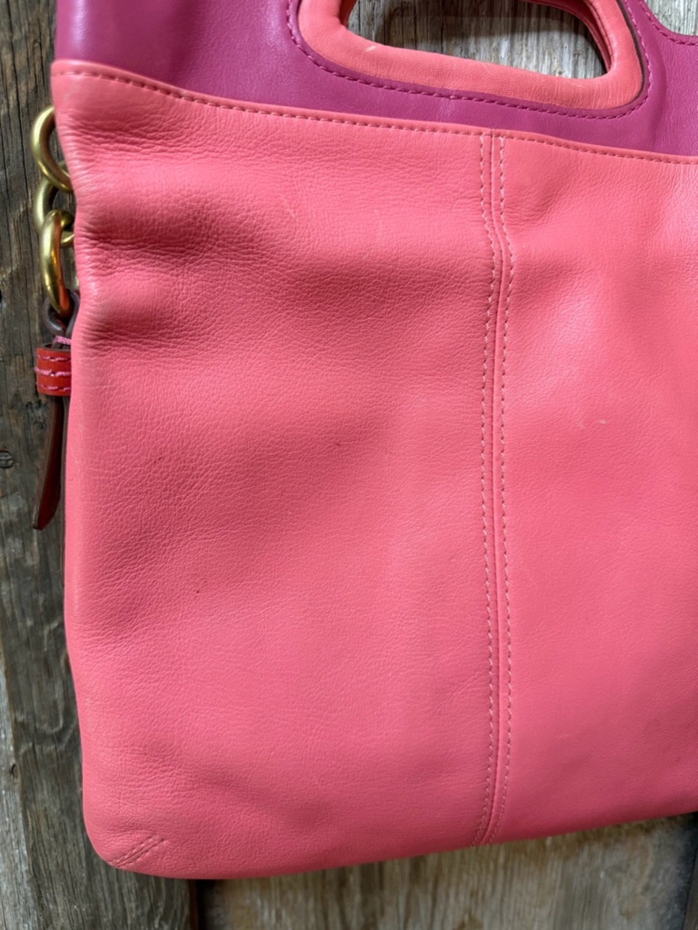 VTG Coach Bonnie Cashin 13388 Pink Red Colorblock Fold Over Crossbody Bag Y2K - Picture 11 of 16